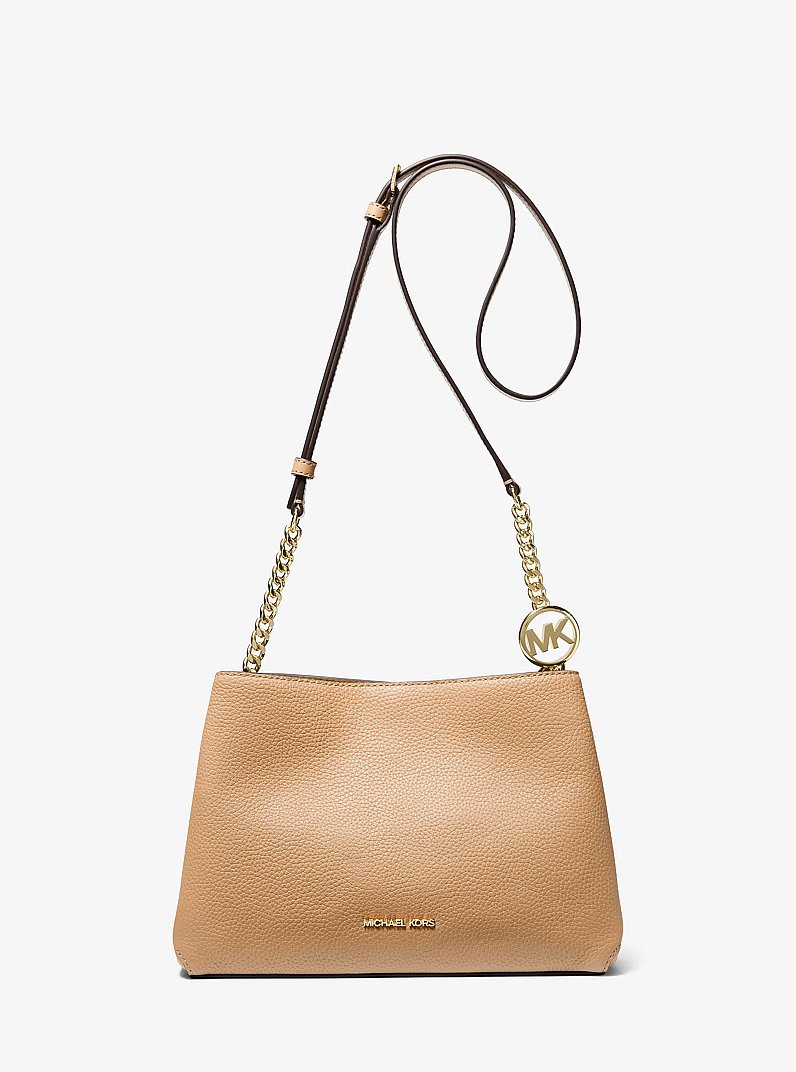 Christina Small Pebbled Leather Crossbody Bag in CAMEL | Michael Kors