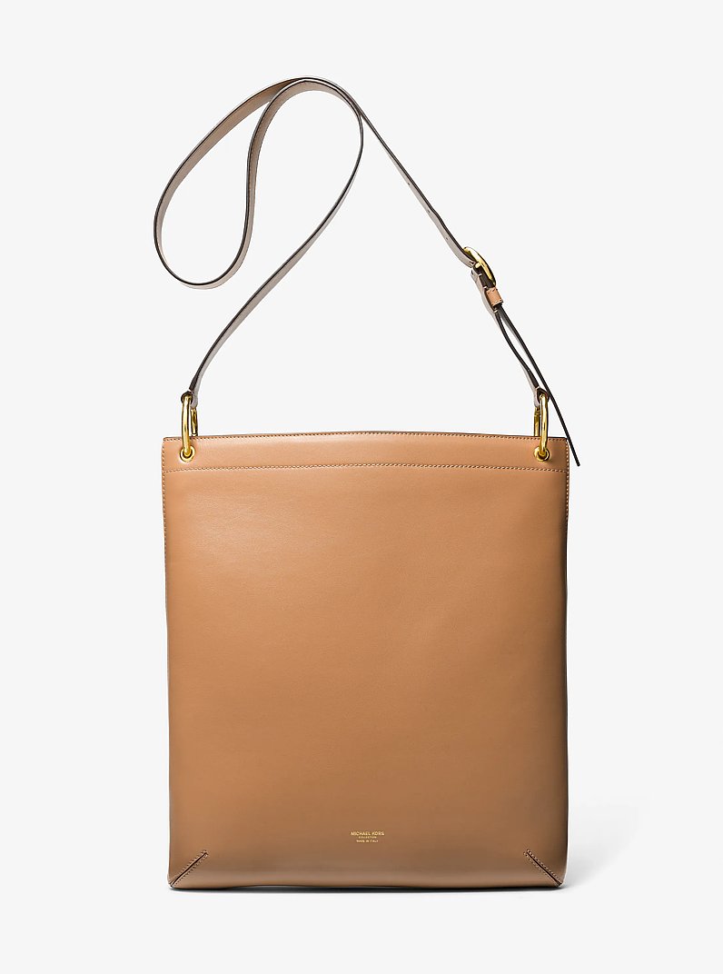 Tate Large Leather Messenger Bag in SUNTAN | Michael Kors