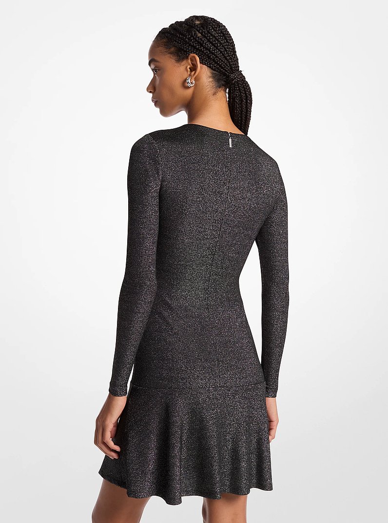 Vestido de punto metalizado con manga larga in NEGRO/PLATEADO | Michael Kors