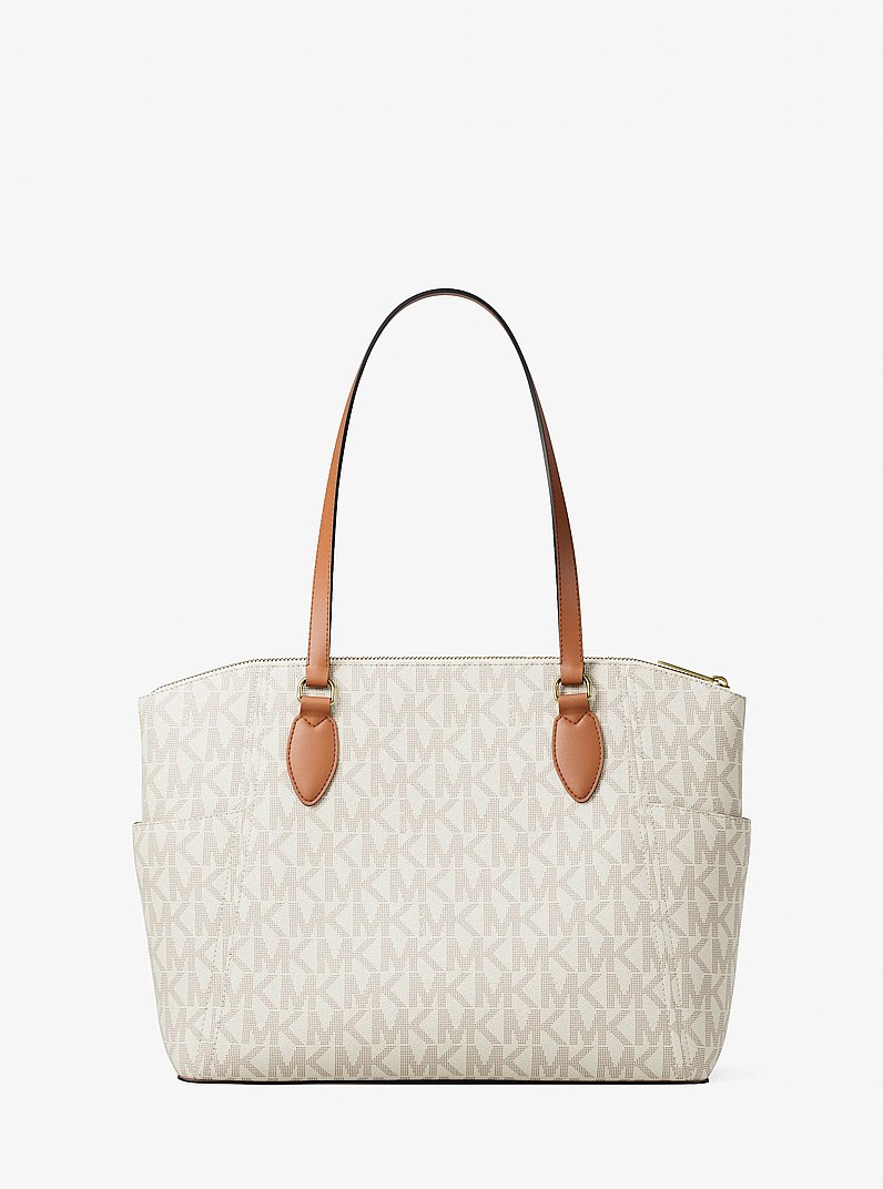 Sienna Medium Signature Logo Tote Bag in VANILLA/LUGGAGE | Michael Kors