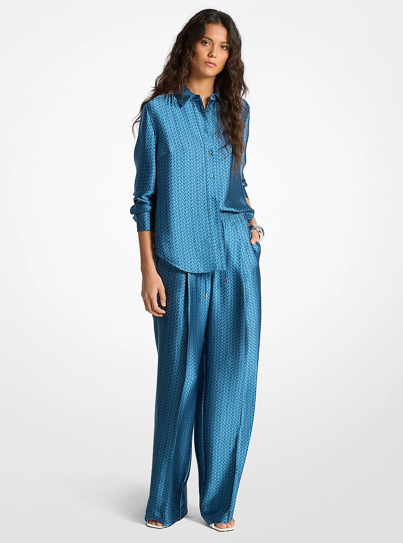 MK2000 Logo Print Satin Shirt in RIVER BLUE | Michael Kors