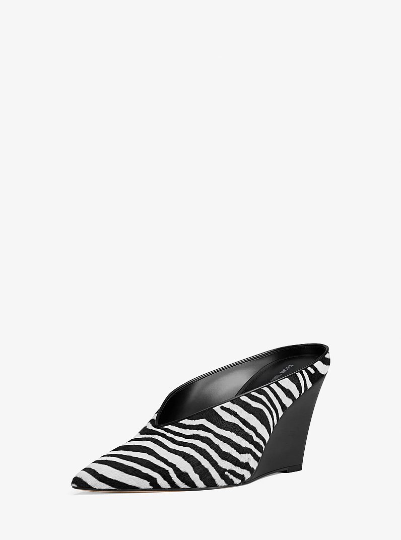 Xandra Zebra Print Calf Hair Wedge Mule in BLACK COMBO | Michael Kors