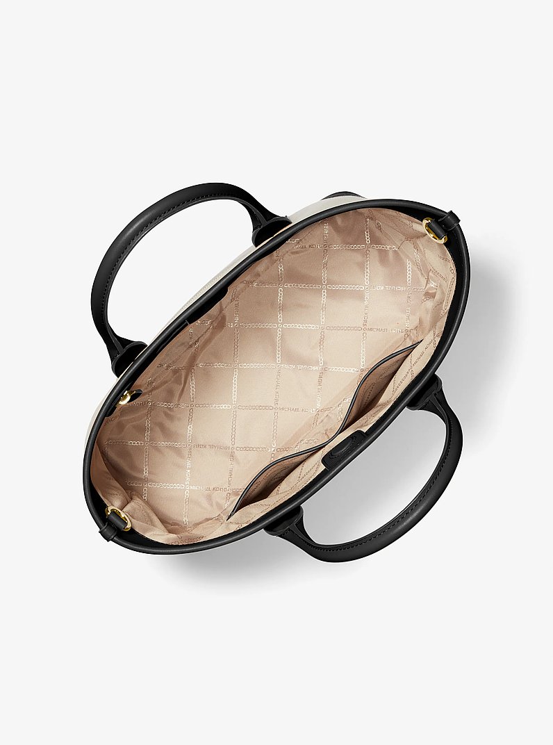Bolso satchel Luisa mediano de lona de algod&oacute;n in NATURAL/NEGRO | Michael Kors