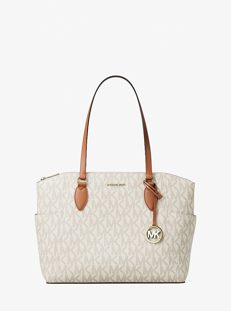 Sienna Medium Signature Logo Tote Bag in VANILLA/LUGGAGE | Michael Kors