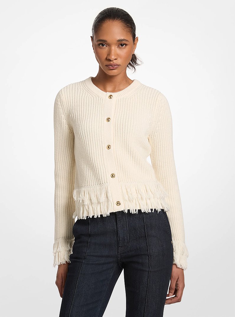 Knit Fringed Cardigan in BONE | Michael Kors