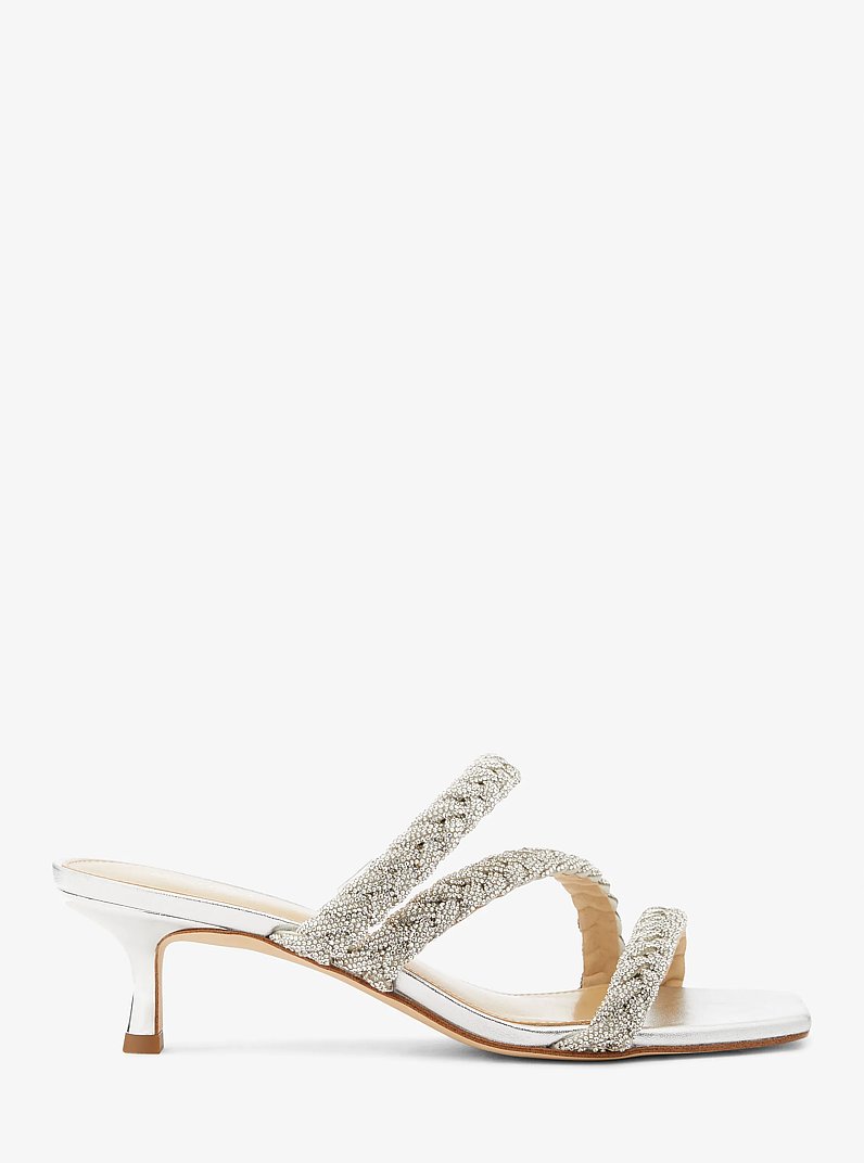 Celia Embellished Metallic Kitten Sandal in SILVER | Michael Kors