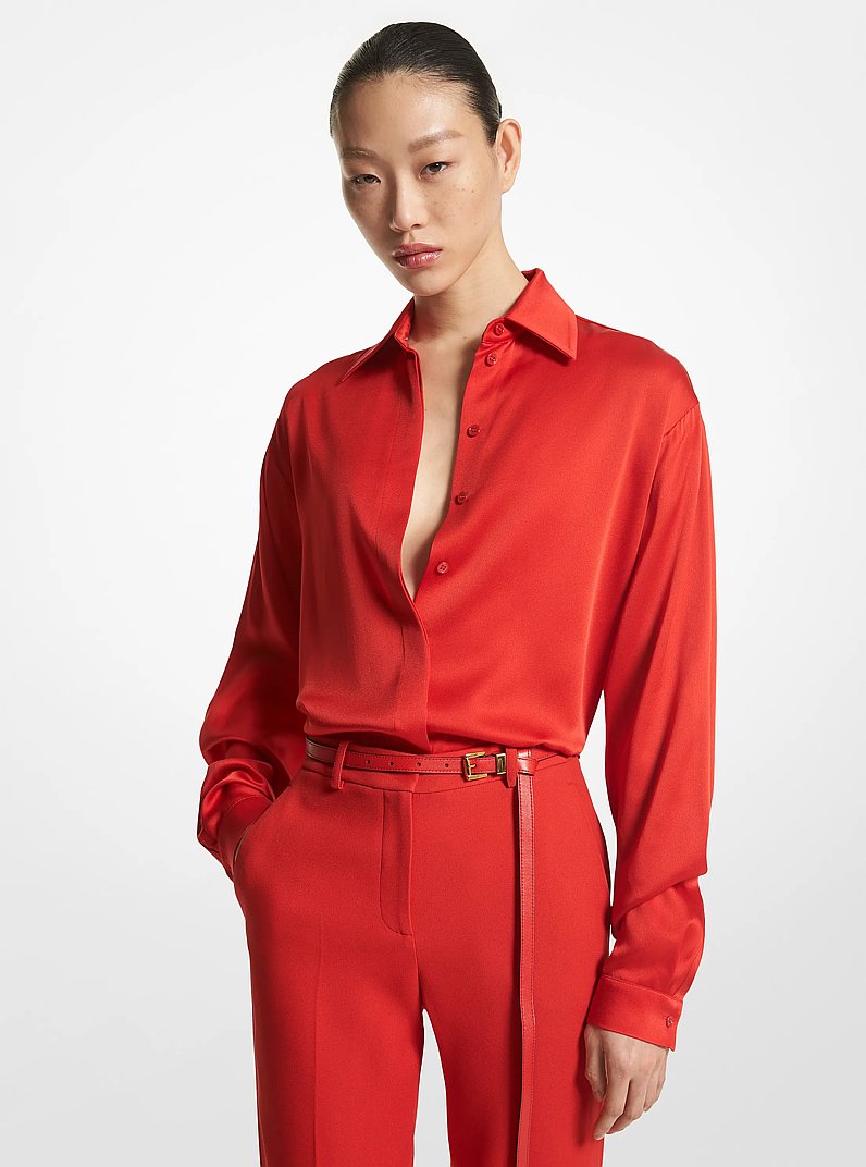 Charmeuse Boyfriend Shirt in POPPY | Michael Kors