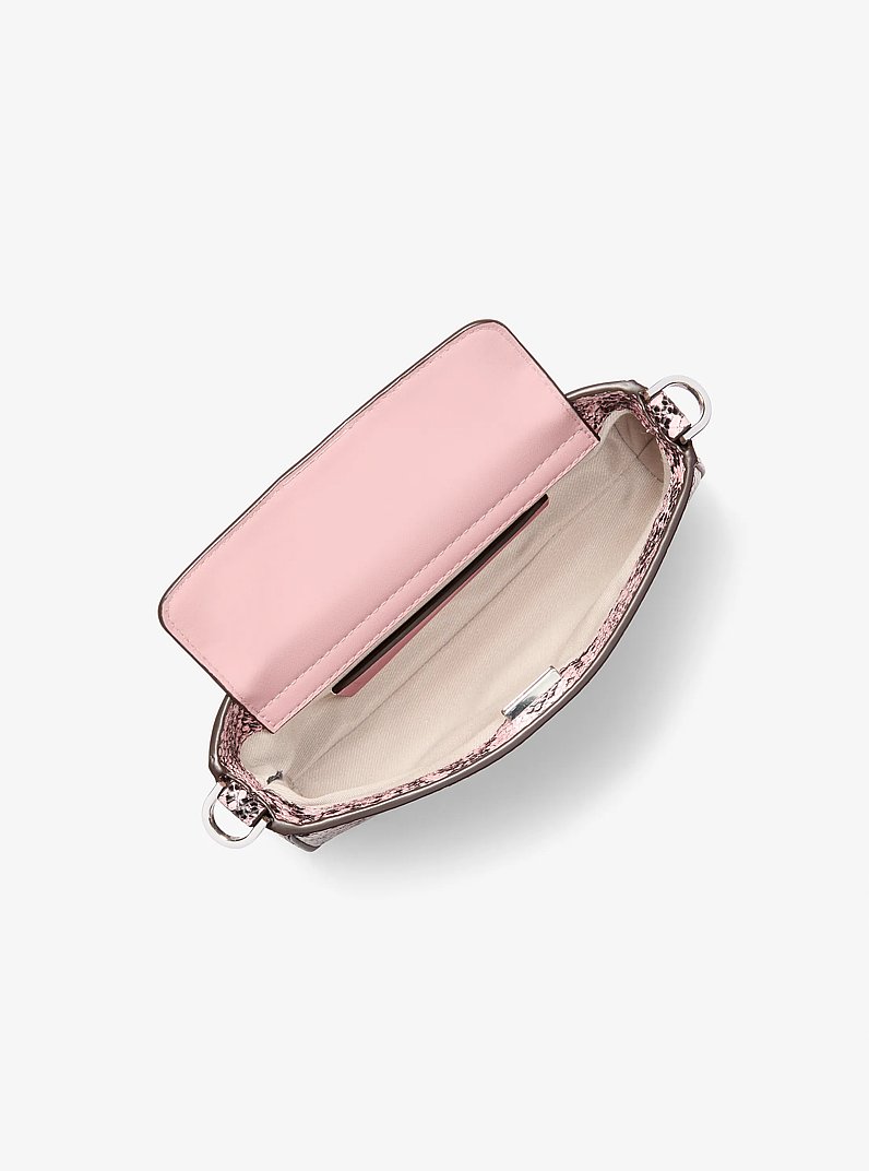 Bryant Small Snake Embossed Leather Convertible Pochette in SMOKEY ROSE | Michael Kors