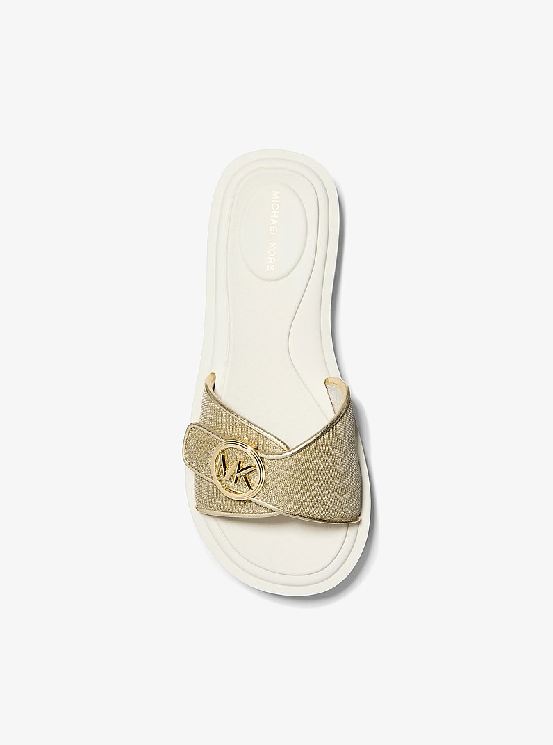 Glitter Chain Mesh Logo Slide Sandal in PALE GOLD | Michael Kors