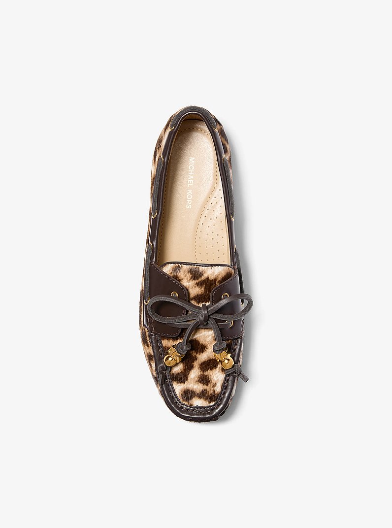 Mocas&iacute;n Fallon de pelo de becerro con estampado de leopardo in CAMEL OSCURO MULTICOLOR | Michael Kors