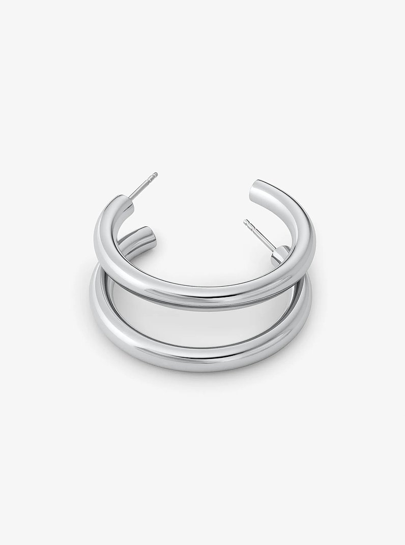 Precious Metal-Plated Brass Small Hoop Earrings in SILVER | Michael Kors