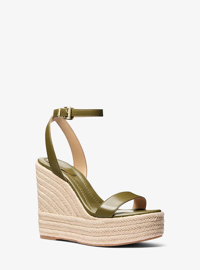 Sandale compens&eacute;e Leighton en cuir in VERT SAFARI | Michael Kors