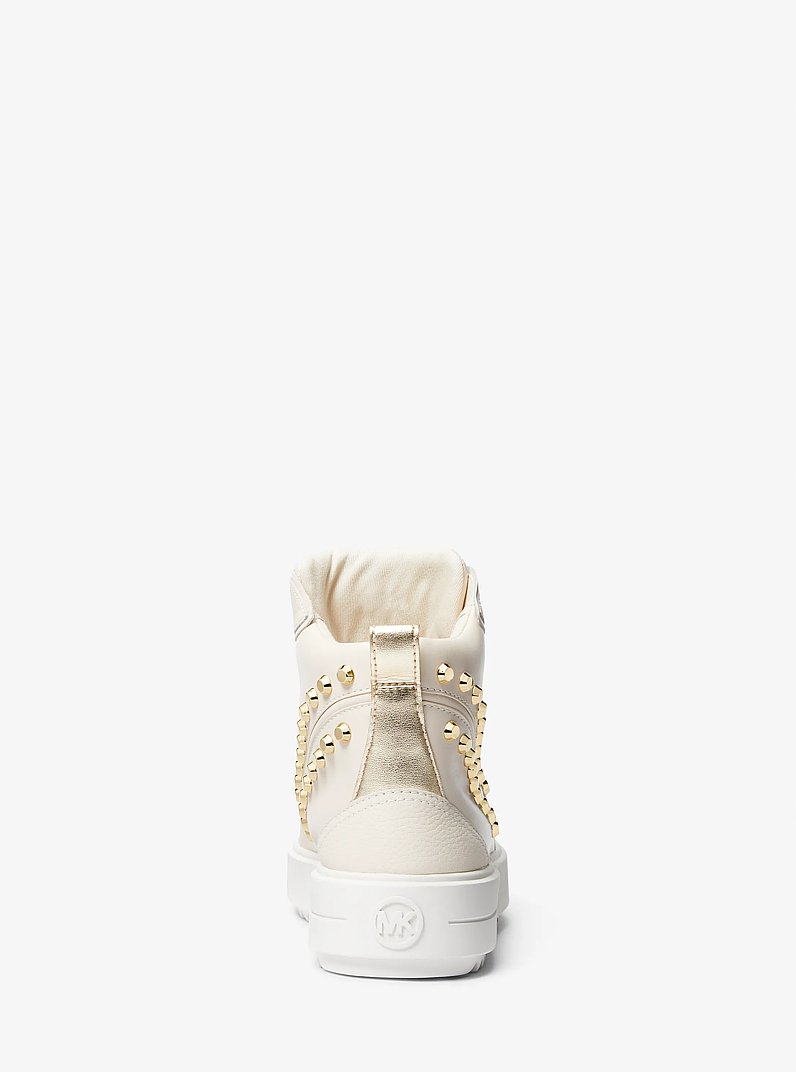 Emmett Studded Stripe Leather High-Top Sneaker in LT CREAM | Michael Kors