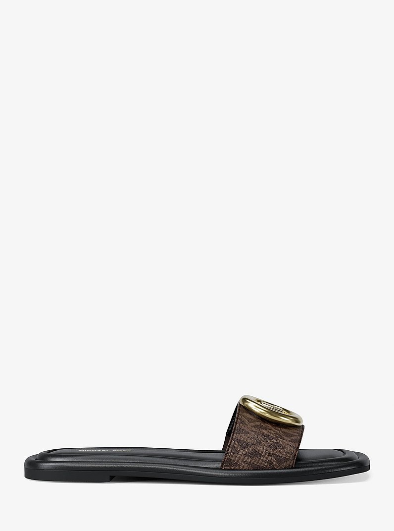 Milan Signature Logo Slide Sandal in BROWN | Michael Kors