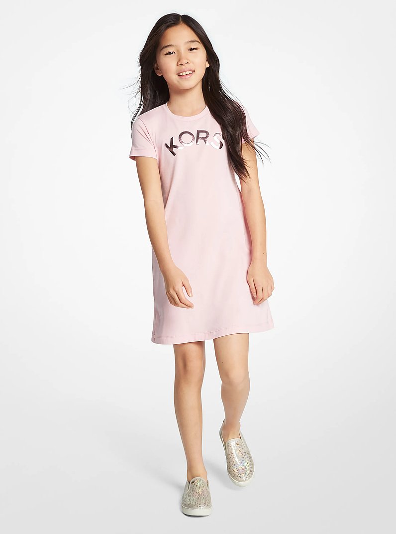 Stretch Cotton Logo T-Shirt Dress in PINK | Michael Kors