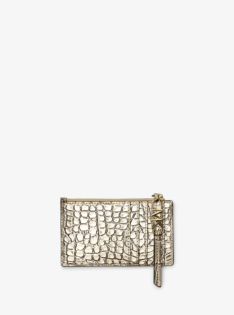 Empire Small Metallic Crocodile Embossed Leather Card Case in PALE GOLD | Michael Kors