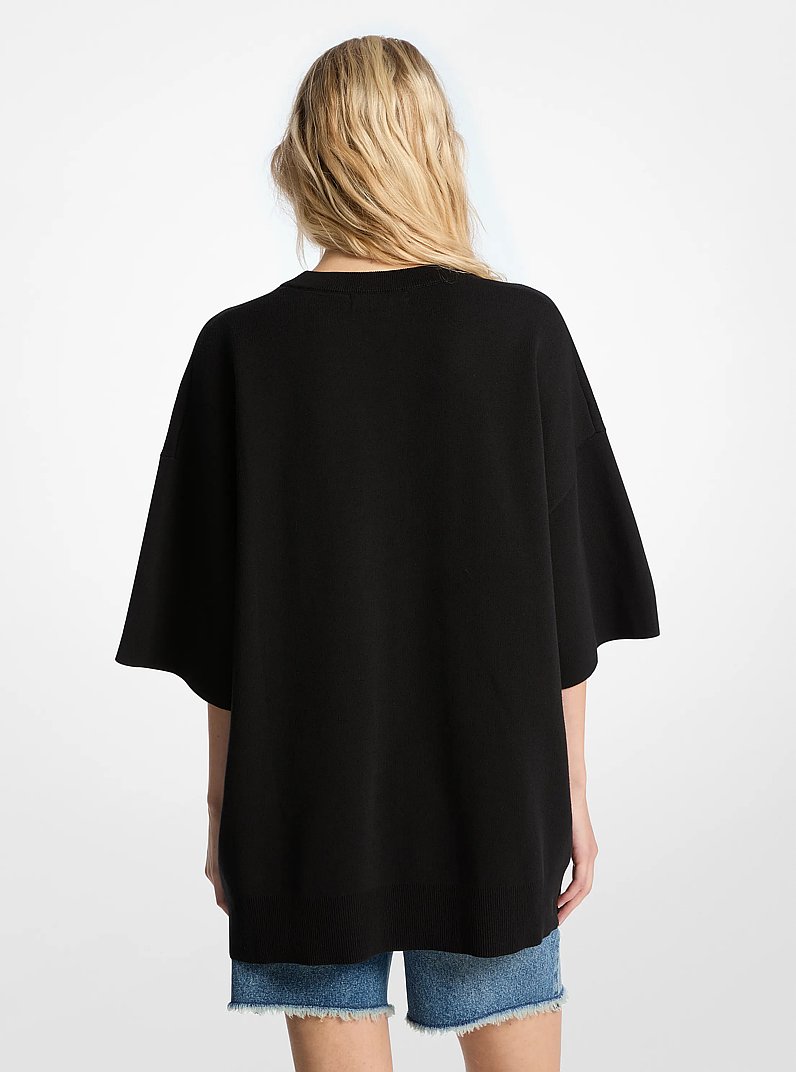 Cotton Short-Sleeve Sweater in BLACK | Michael Kors