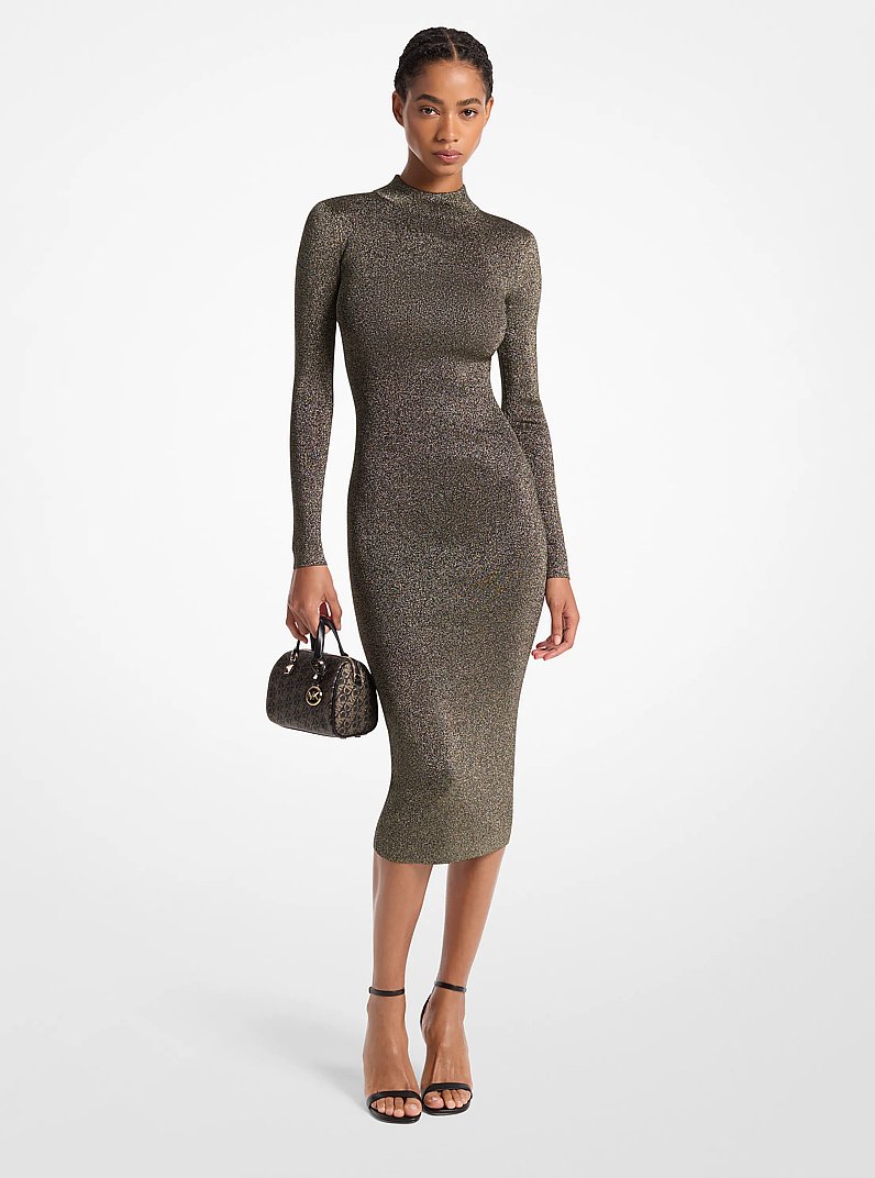 Metallic Knit Mock Neck Dress