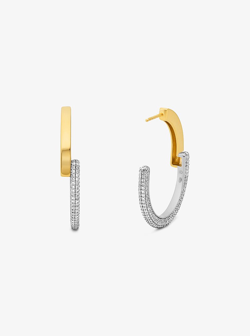 Precious Metal-Plated Pav&eacute; Hoop Earrings in TWO TONE | Michael Kors