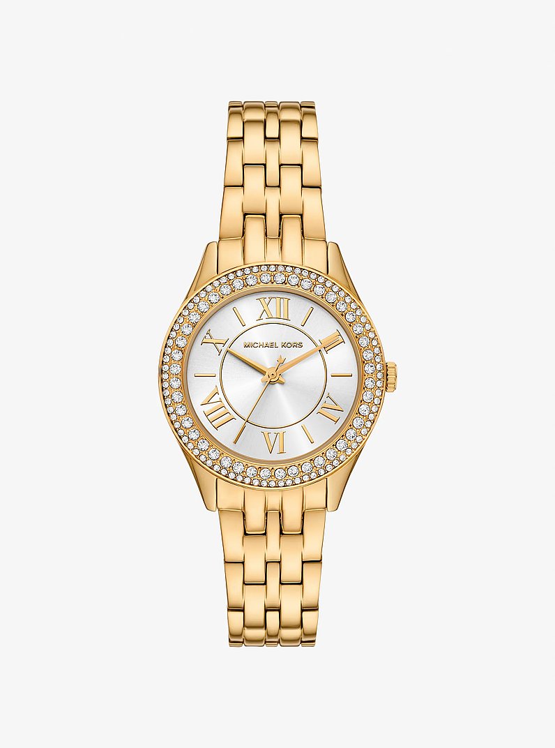 Mini Harlowe Pav&eacute; Gold-Tone Watch in GOLD | Michael Kors