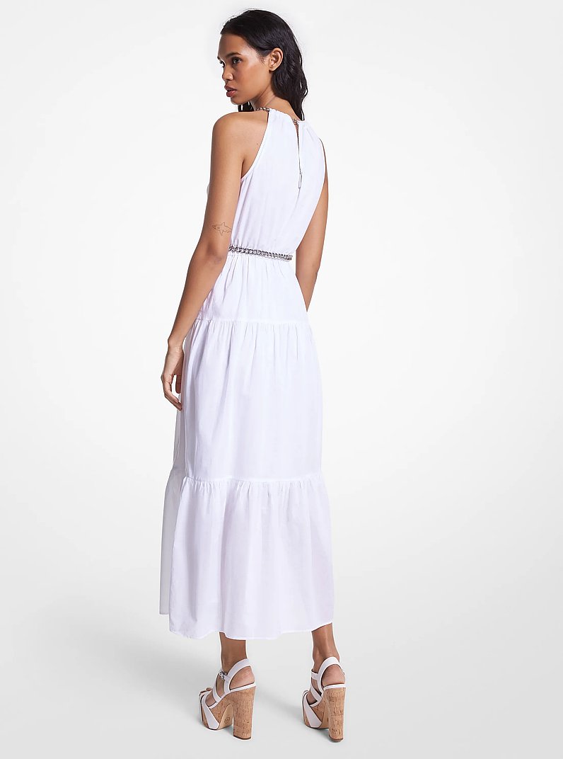 Chain Halter Cotton Lawn Midi Dress in WHITE | Michael Kors