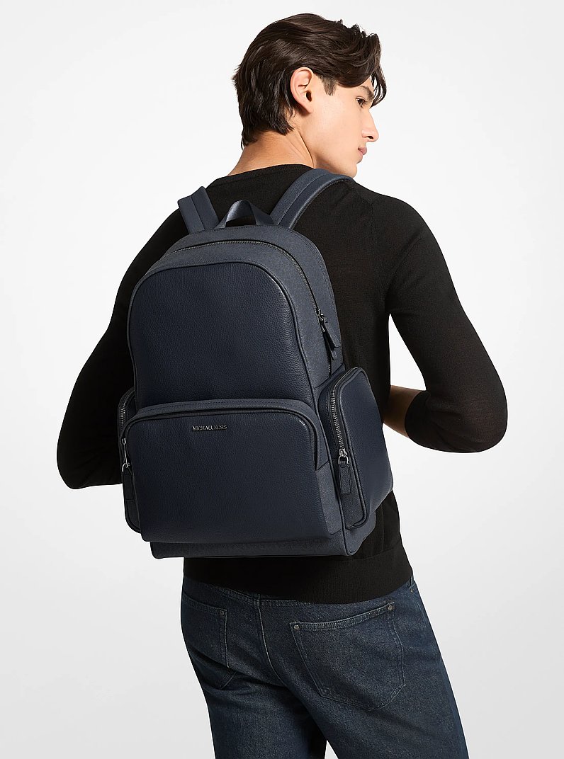Cooper Leather and Signature Logo Backpack in NAVY | Michael Kors