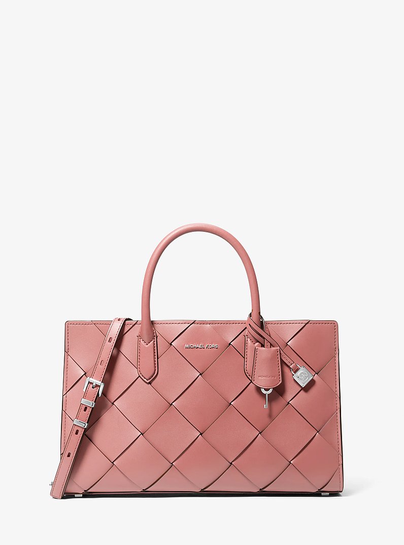 Scarlett Medium Woven Leather Satchel in ROSE | Michael Kors
