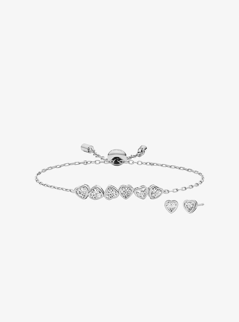 Pulsera deslizante con corazones de circonia c&uacute;bica y aretes de bot&oacute;n in PLATEADO | Michael Kors