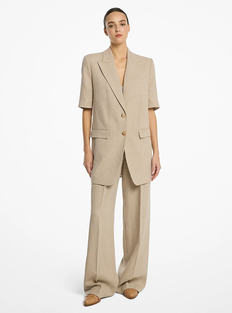 Camisa de manga corta de sarga de lino in MEL C&Aacute;&Ntilde;AMO | Michael Kors