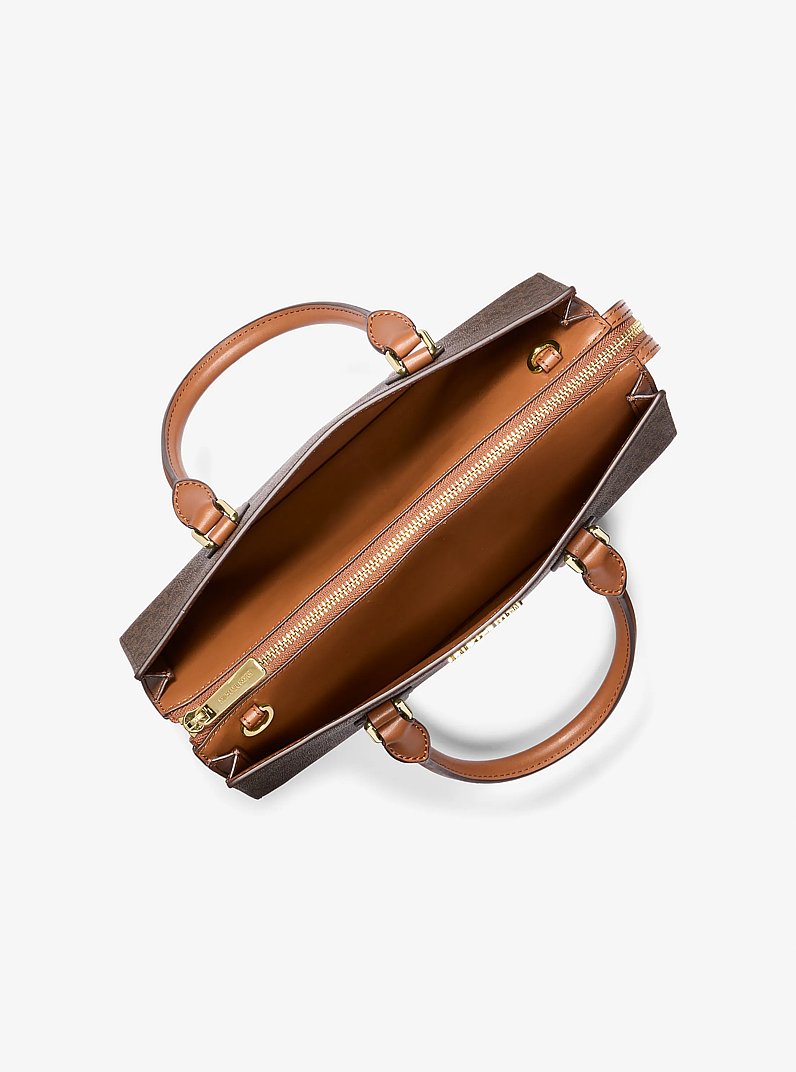 Sheila Medium Logo Satchel in BROWN | Michael Kors