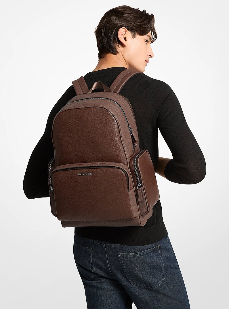 Cooper Leather and Signature Logo Backpack in NUTMEG | Michael Kors