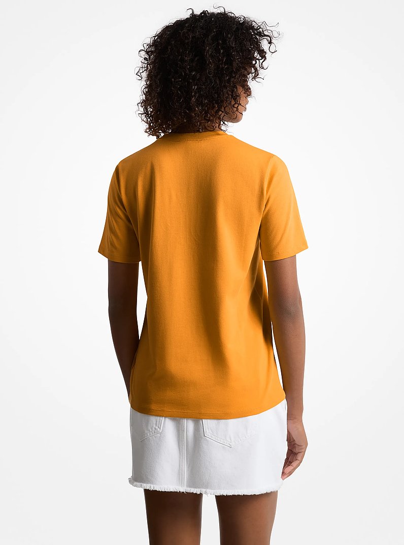 Sequined Logo Cotton T-Shirt in POPORANGE | Michael Kors