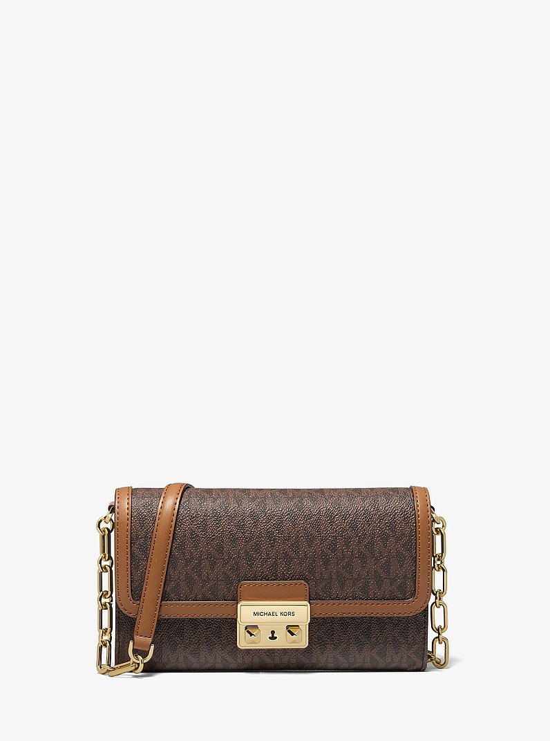 Tribeca Large Signature Logo Convertible Crossbody Bag in BRN/ACORN | Michael Kors