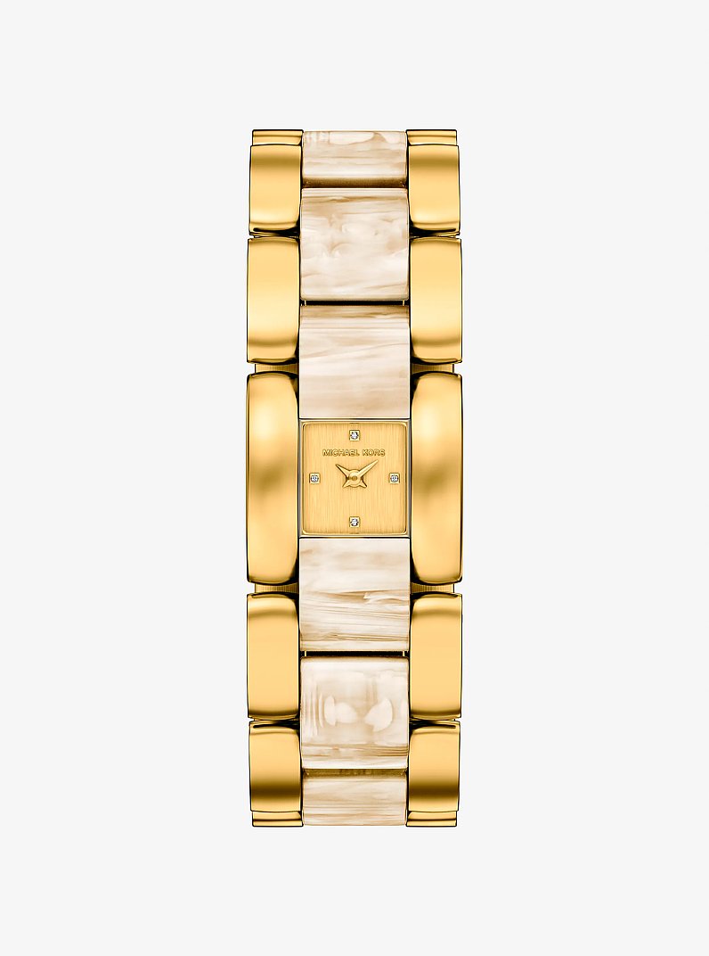 Petite montre Darrington dor&eacute;e en ac&eacute;tate &agrave; motif &eacute;caille de tortue in CORNE | Michael Kors