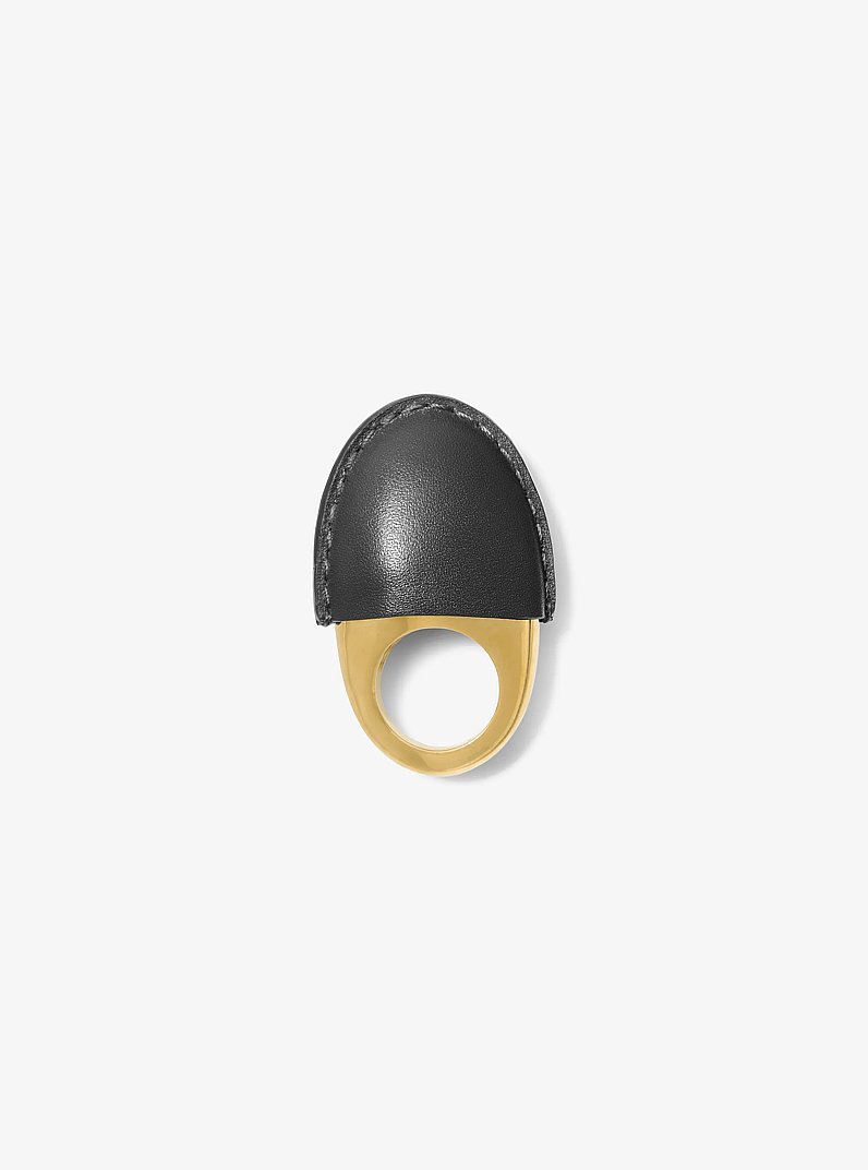 Leather-Wrapped 24k-Gold-Plated Brass Dome Ring in BLACK | Michael Kors