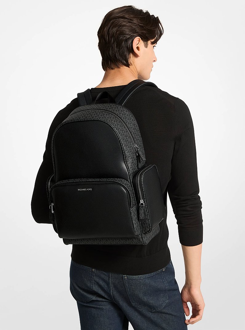 Cooper Leather and Signature Logo Backpack in BLACK | Michael Kors