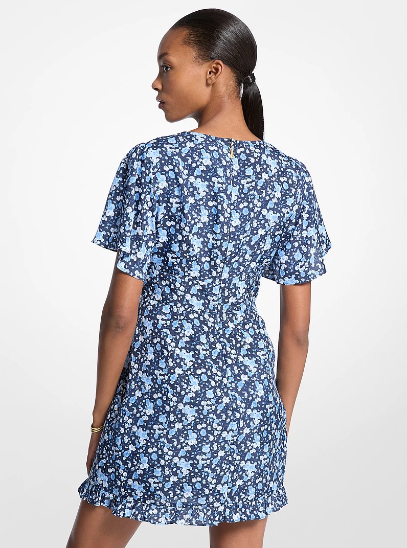 Floral Print Viscose and Silk Blend Dress in FRENCH BLUE | Michael Kors