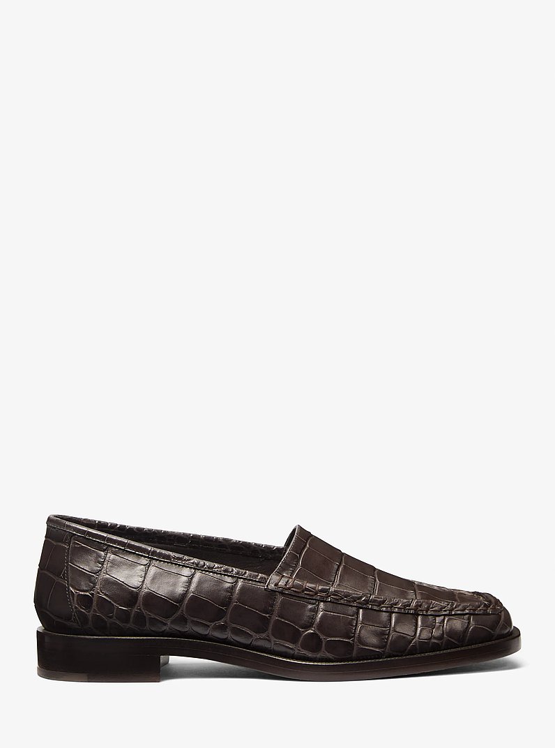 Carolyn Crocodile Embossed Leather Loafer in CHOCOLATE | Michael Kors