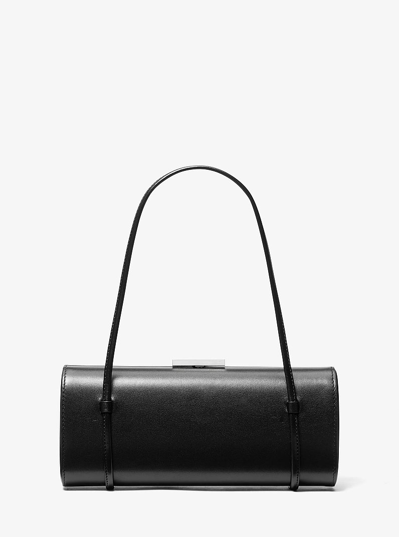 Natalie Leather Barrel Bag in BLACK | Michael Kors