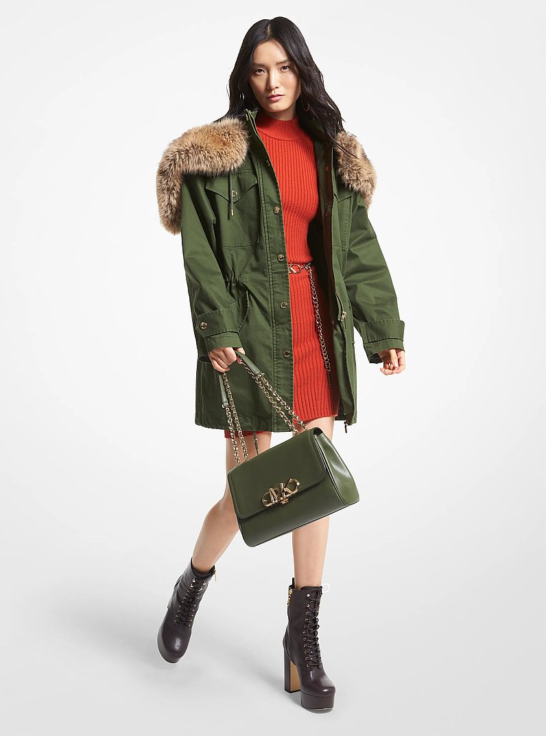 Faux Fur Trim Stretch Cotton Anorak in JADE | Michael Kors