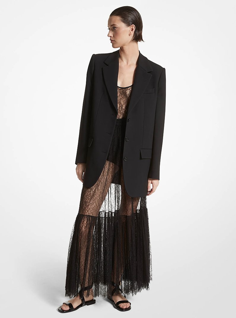 Blazer tipo boyfriend de crep&eacute; texturizado doble in NEGRO | Michael Kors