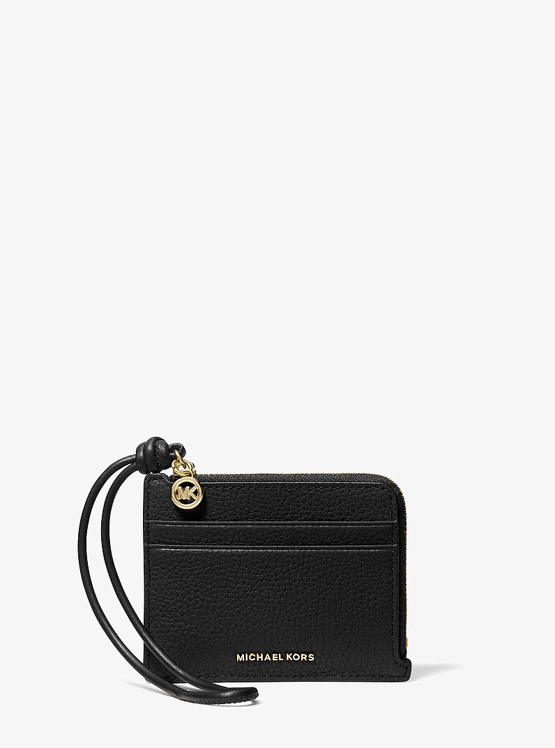 Porta carte di credito con cinturino da polso Jet Set piccolo in pelle martellata in NERO | Michael Kors