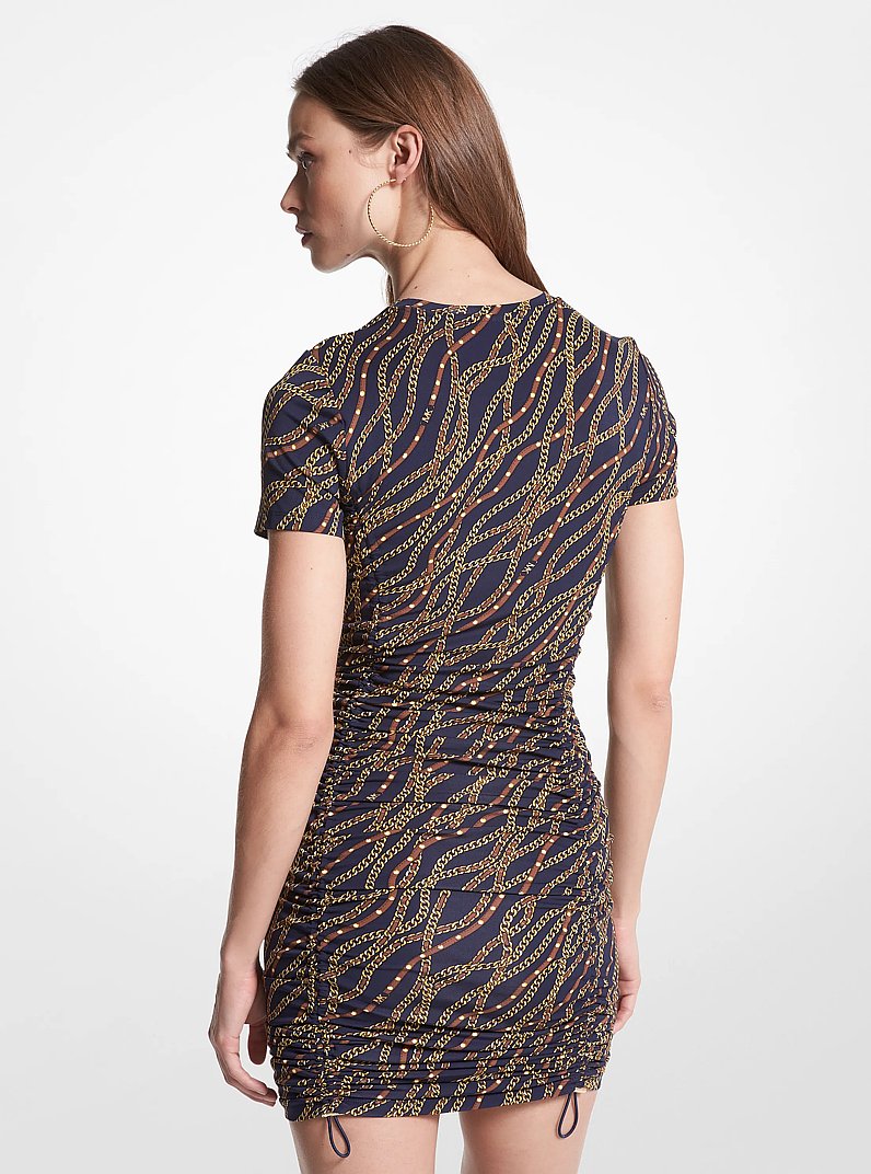 Status Print Matte Jersey Ruched Dress in MIDNIGHTBLUE | Michael Kors