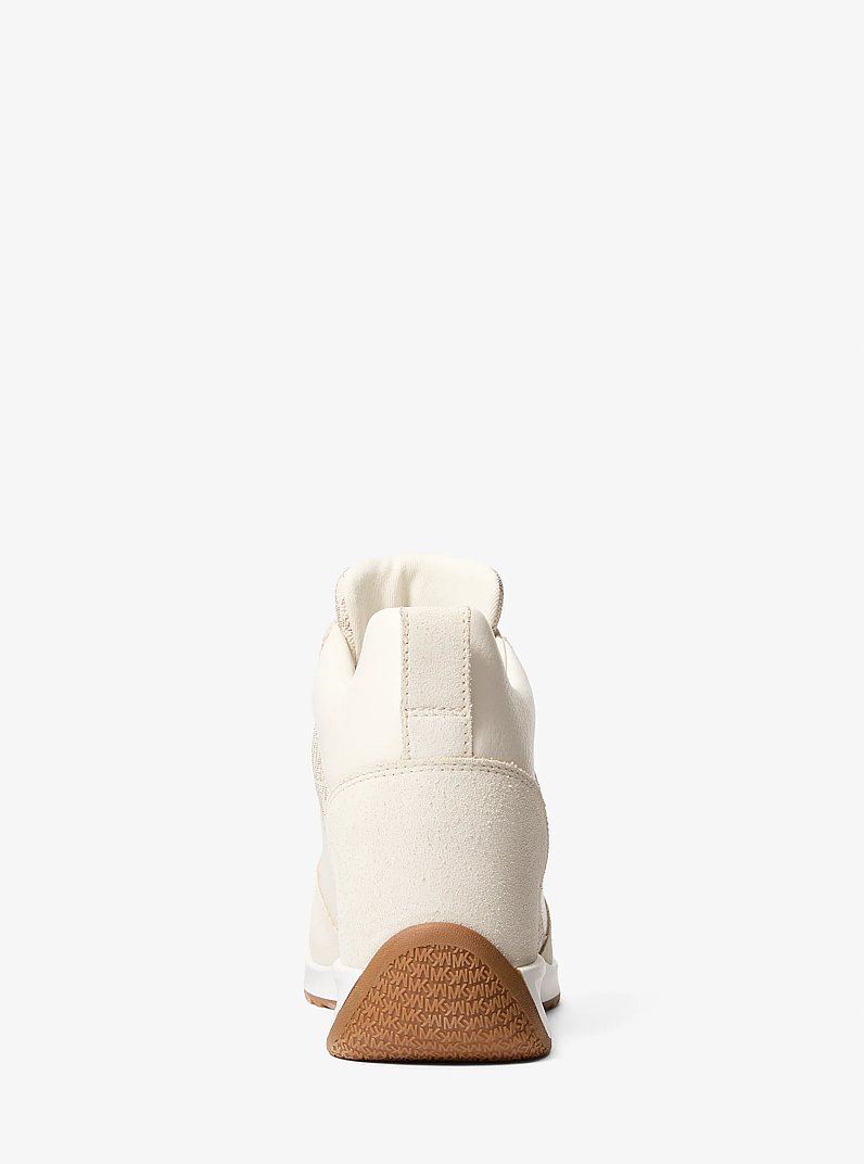 Nikko S2 Suede and Leather Wedge Trainer in VANILLA | Michael Kors