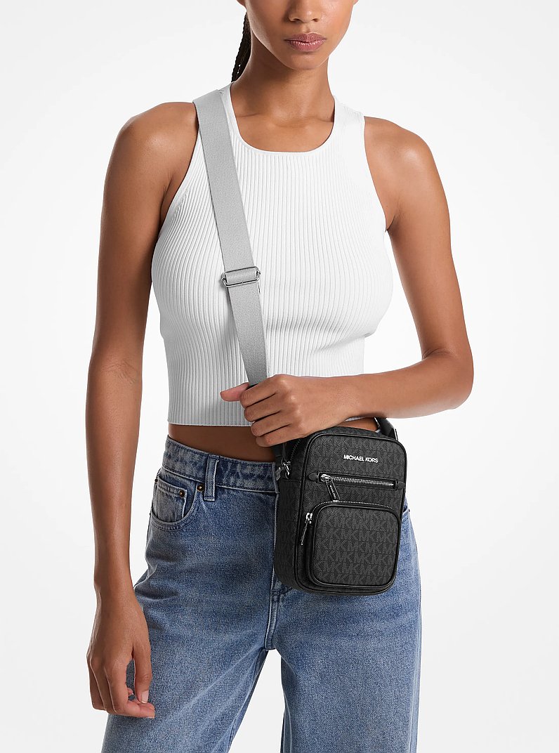 Jet Set Medium Signature Logo Crossbody Bag in BLACK | Michael Kors