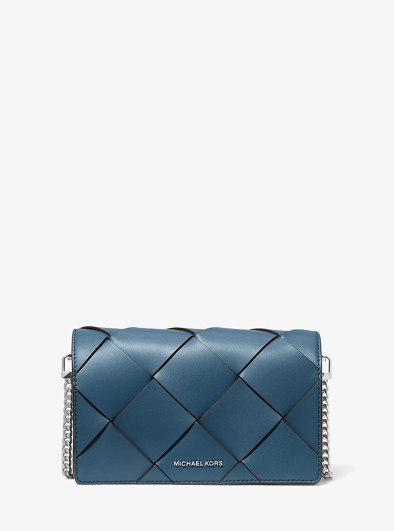 Jet Set Medium Woven Leather Crossbody Bag in DK CHAMBRAY | Michael Kors