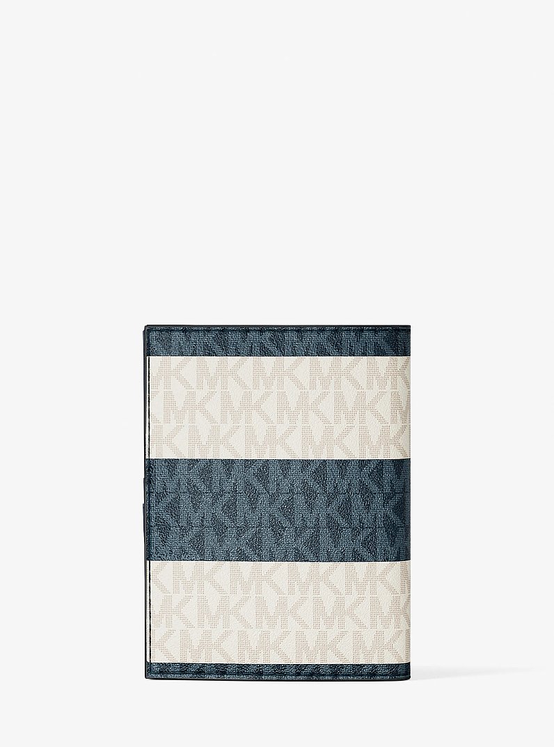 Jet Set Travel Medium Striped Signature Logo Passport Case in NAVY | Michael Kors