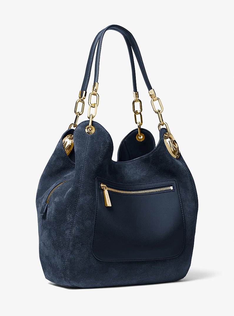 Lillie Large Suede Shoulder Bag in NAVY | Michael Kors