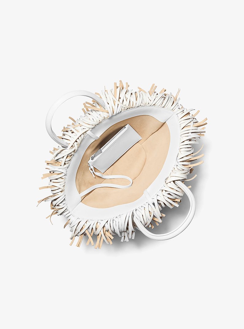 Sardinia Mini Woven Leather Basket Tote Bag in OPTIC WHITE | Michael Kors