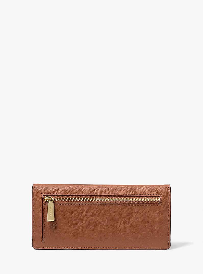 Jet Set Large Saffiano Leather Snap-Front Wallet in LUGGAGE | Michael Kors